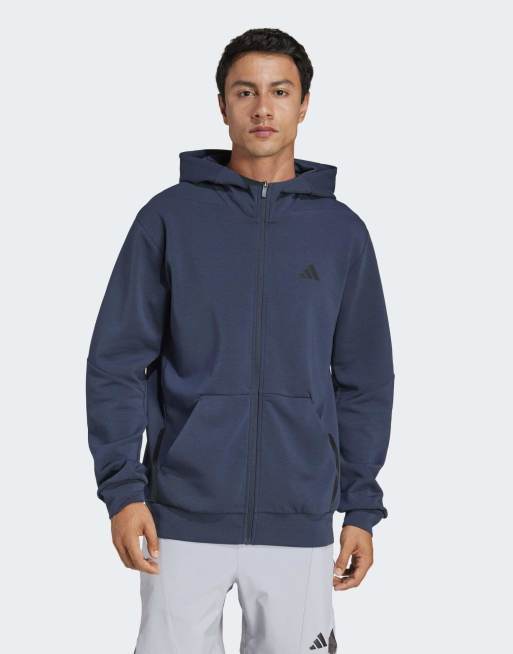 adidas Performance - Designed For Training - Marineblå træningsjakke med lynlås