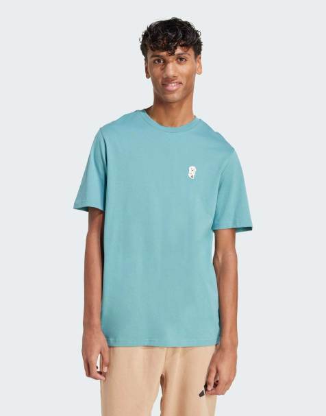 adidas performance Dog sock patch graphic tee in preloved teal