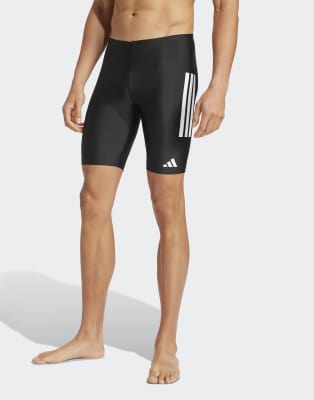 Performance - Enge Badeshorts in Schwarz und Weiß mit den 3 Streifen, 8 Zoll Schrittlänge Schwarz L-XL