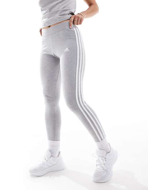 adidas Performance Essential 3 stripe leggings in grey ASOS