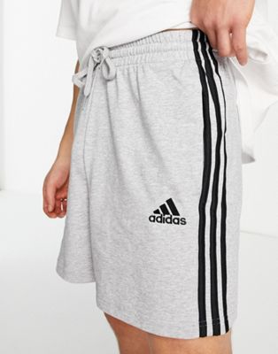 adidas Sportswear Essential 3 Stripe shorts in grey