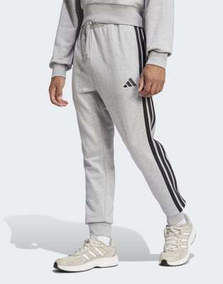 Performance - Essential - Hose aus French Terry in meliertem Mittelgrau / Schwarz mit drei Streifen Grau M