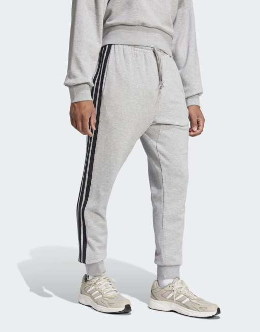 adidas Performance – Essential – Mellangråmelerade och svarta byxor i frotté med 3-ränder, 3 av 4