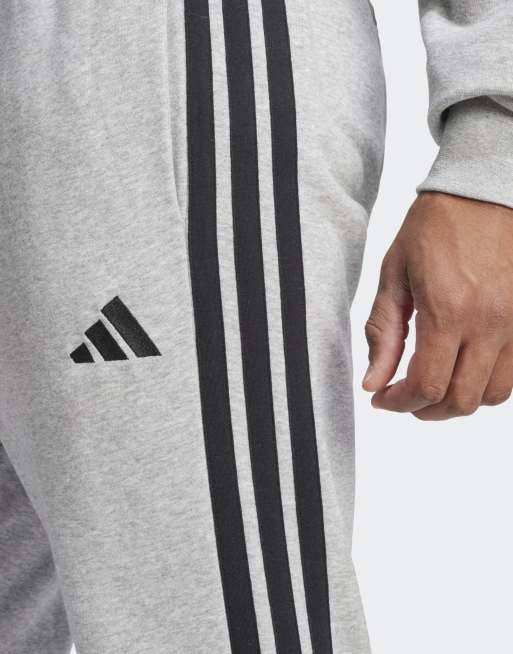 adidas Performance – Essential – Mellangråmelerade och svarta byxor i frotté med 3-ränder, 4 av 4