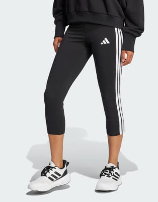 adidas Performance - Essentials - 3/4-Leggings in Schwarz mit 3 Streifen
