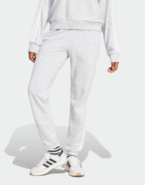 adidas performance Essentials 3-Streifen French-Terry-Hose mit Bündchen in Hellgrau meliert / Weiß - view 1