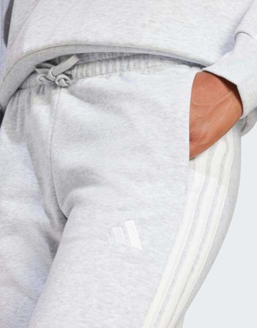 adidas performance Essentials 3-Streifen French-Terry-Hose mit Bündchen in Hellgrau meliert / Weiß, 4 von 4