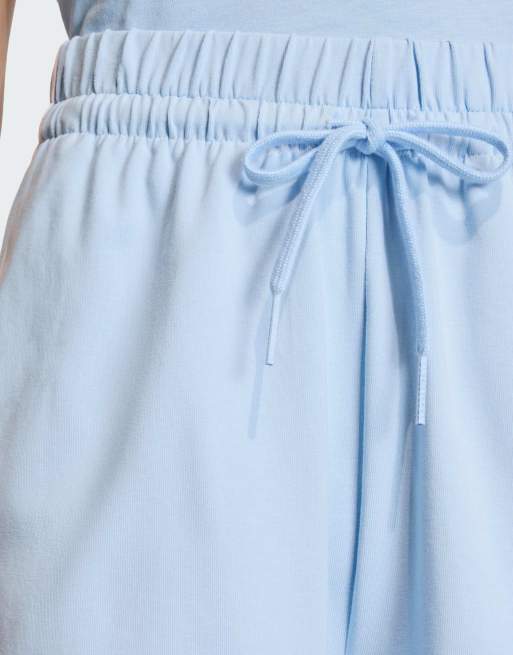 adidas performance Essentials 3-stripes cotton shorts in glow blue / clear pink, 2 of 4
