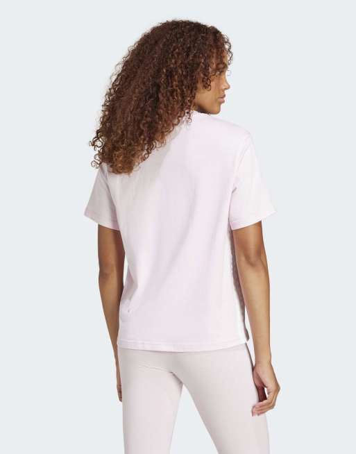 adidas performance Essentials 3-stripes cotton tee in clear pink / white, 4 of 4