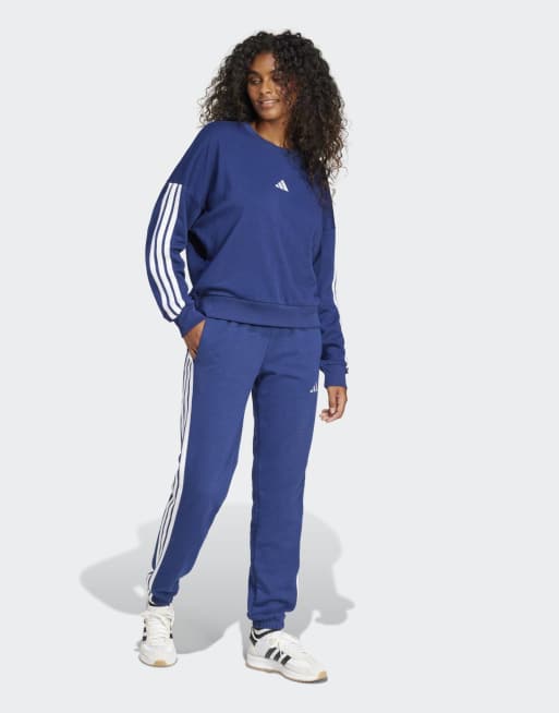 adidas performance Essentials 3-stripes french terry cuffed pants in ...