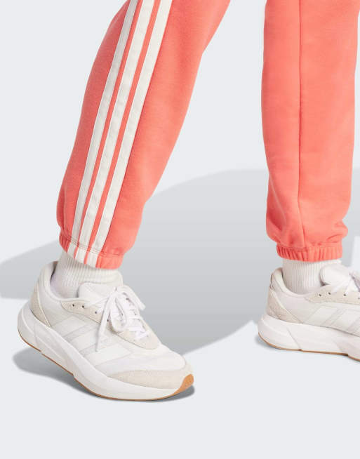 adidas performance Essentials 3-stripes french terry cuffed pants in semi turbo / white, 4 of 4