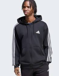 adidas performance Essentials 3-stripes french terry full-zip hoodie in black / white