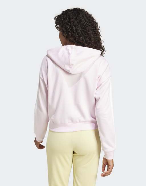 adidas performance Essentials 3-stripes french terry full-zip hoodie in clear pink / white, 2 of 4