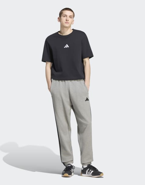 adidas performance Essentials 3-stripes french terry tapered bukser med opsmøgede ben i medium gråmeleret / hvid - view 1
