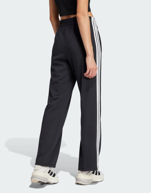 adidas performance Essentials 3-stripes open hem french terry pants in black / white, 3 of 4