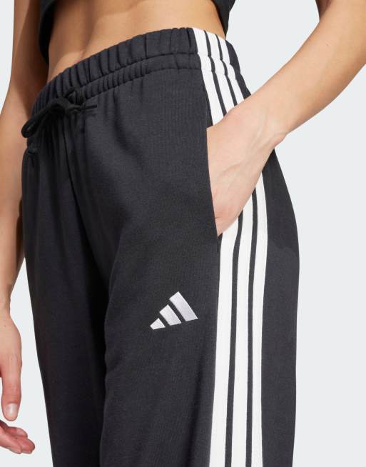 adidas performance Essentials 3-stripes open hem french terry pants in black / white, 4 of 4