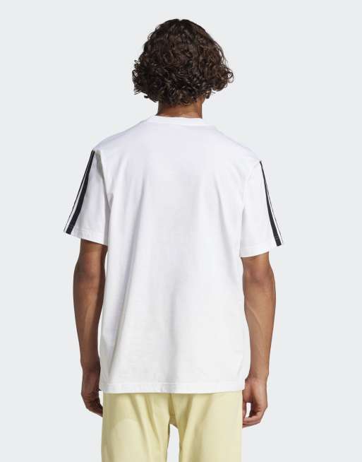 adidas performance Essentials 3-stripes single jersey tee in white/black, 4 of 4