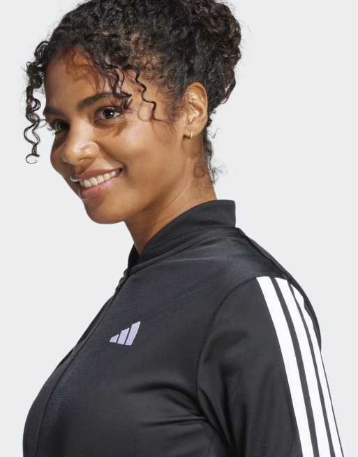 adidas performance Essentials 3-stripes track suit in black, 3 of 4