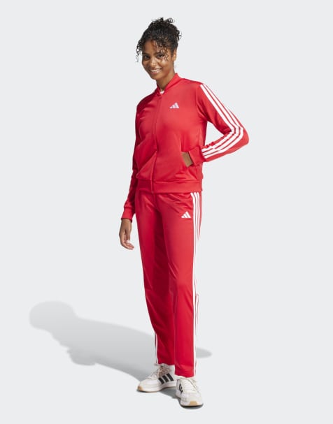 adidas performance Essentials 3-stripes track suit in pure ruby / white - view 1
