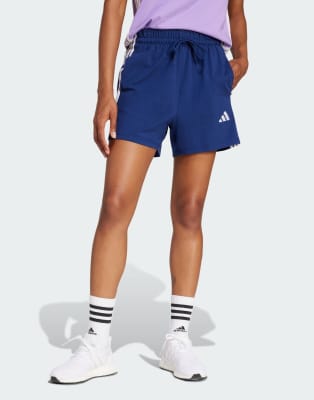 adidas Performance - Essentials - Baumwoll-Shorts in Dunkelblau / Weiß mit den 3 Streifen