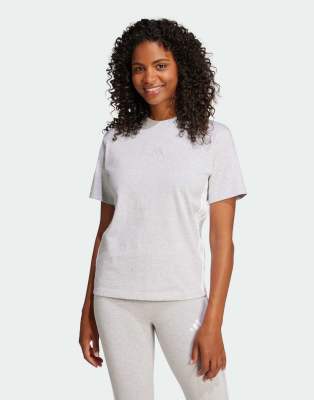 adidas Performance - Essentials - Baumwoll-T-Shirt in Hellgrau meliert / Weiß mit den 3 Streifen