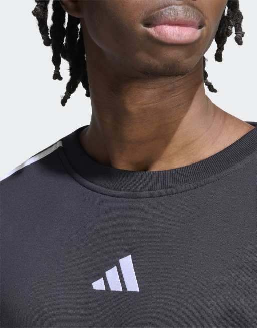 adidas Performance – Essentials – Beige och vit sweatshirt i fransk frotté med 3 ränder, 3 av 4