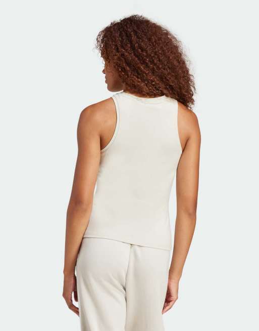 adidas Performance – Essentials – Beżowo-biały, dopasowany top bawełniany bez rękawów, 2 z 4