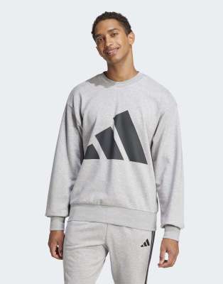 adidas performance Essentials big logo french terry sweatshirt in medium grey heather / black