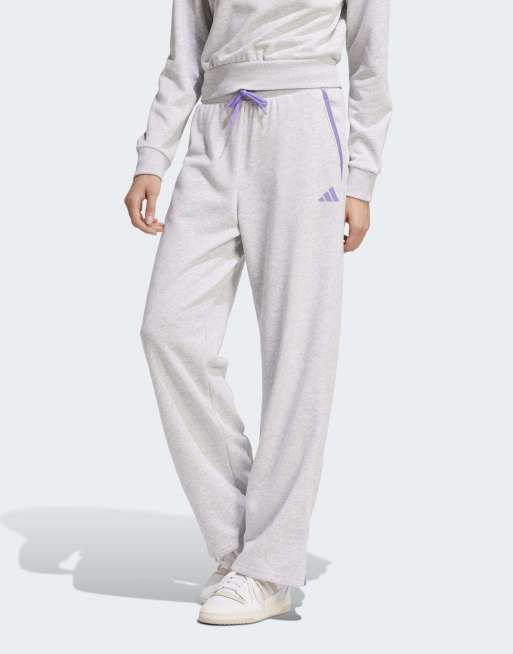 adidas performance - Essentials - Broek van badstof in lichtgrijze melange met opvallend gekleurde details
