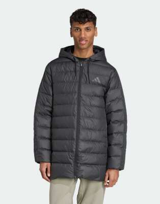 adidas performance Essentials climawarm 3-stripes light down hooded parka in black
