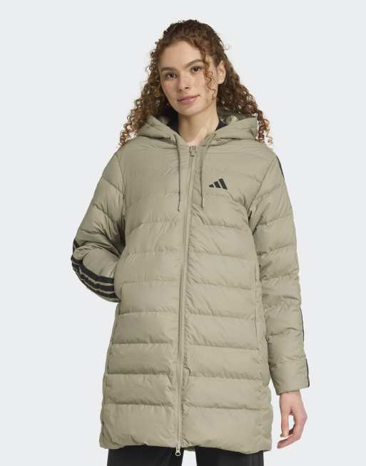 adidas performance - Essentials Climawarm - Piumino leggero stile parka con cappuccio e 3 strisce color argento sasso