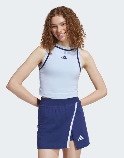 adidas Performance - Essentials Color-Pop - Crop top senza maniche blu lucido in cotone