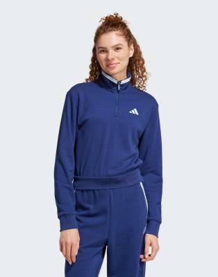 adidas Performance - Essentials - Color Pop - Cropped-Trainingsjacke aus French Terry in Dunkelblau mit kurzem Reißversc...