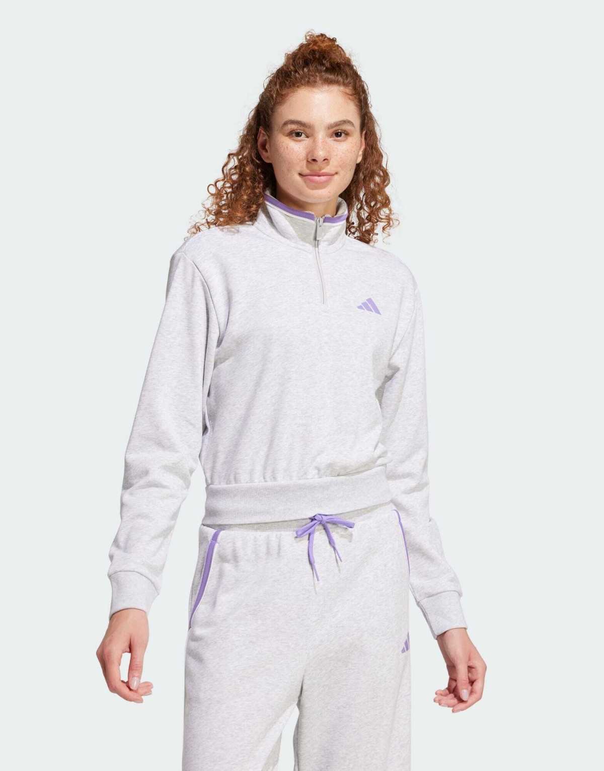 adidas performance Essentials color pop french terry crop quarter-zip track jacket in light grey heather