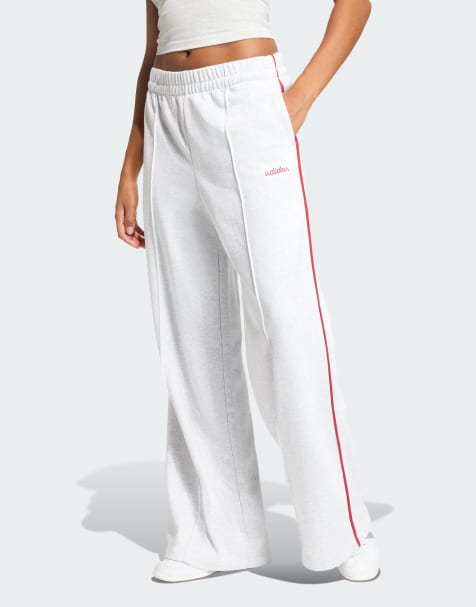 adidas performance Essentials colourpop joggers with embroidered logo in light grey and red - view 1