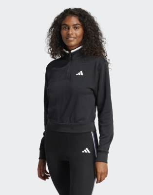 adidas performance - Essentials - Cropped-Trainingsjacke aus French Terry in Schwarz mit Farbakzent und kurzem Reißversc...