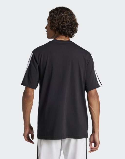 adidas Performance Essentials – Czarno-biała koszulka dżersejowa z 3 paskami, 2 z 4