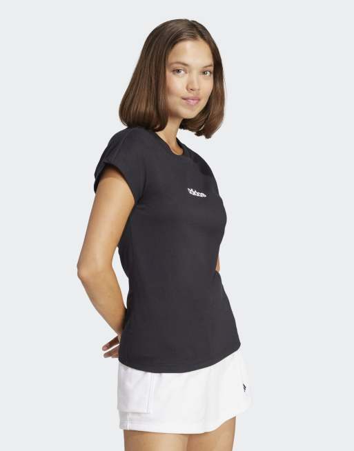 adidas Performance Essentials – Czarno-biały bawełniany T-shirt z logo, 3 z 4