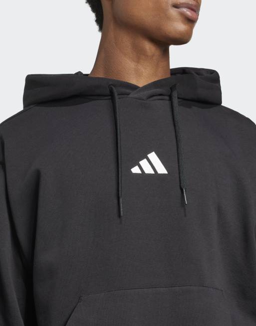 adidas Performance - Essentials Feelcozy - Felpa con cappuccio in pile nera e bianca, 4 di 4
