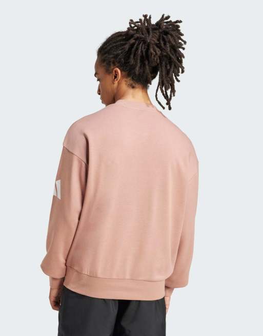 adidas Performance - Essentials - Felpa ampia color argilla caldo/bianca con logo 3 bar, 3 di 4