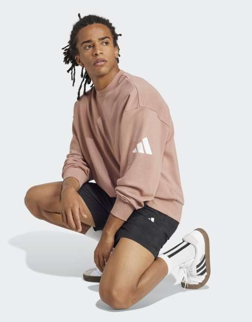 adidas Performance - Essentials - Felpa ampia color argilla caldo/bianca con logo 3 bar, 4 di 4