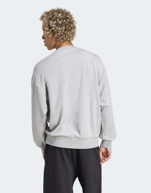 adidas performance - Essentials - Felpa ampia grigio mélange e nera con logo 3 bar, 2 di 4