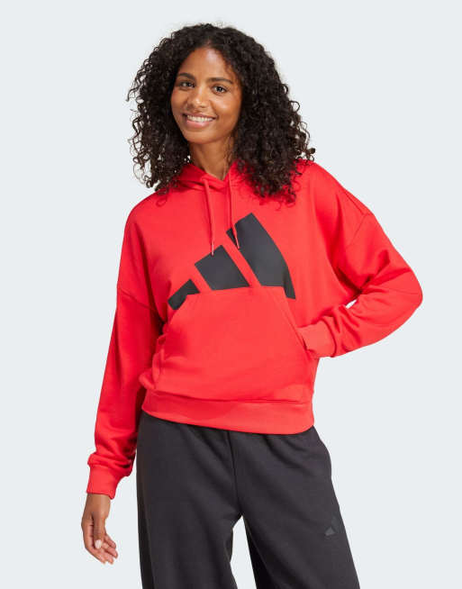 adidas performance - Essentials - Felpa con cappuccio ampia in French Terry rosso rubino e nero con logo grande