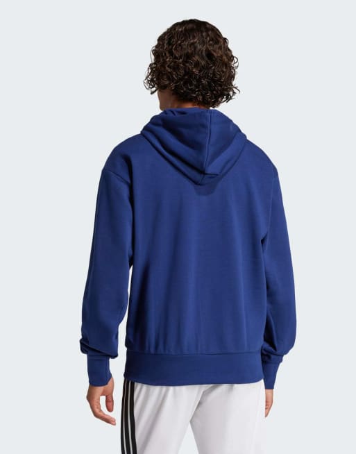adidas Performance - Essentials - Felpa in French Terry blu scuro/bianca con cappuccio e logo grande, 4 di 4