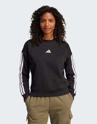 adidas performance - Essentials - Fleece-Sweatshirt in Schwarz / Weiß mit den 3 Streifen