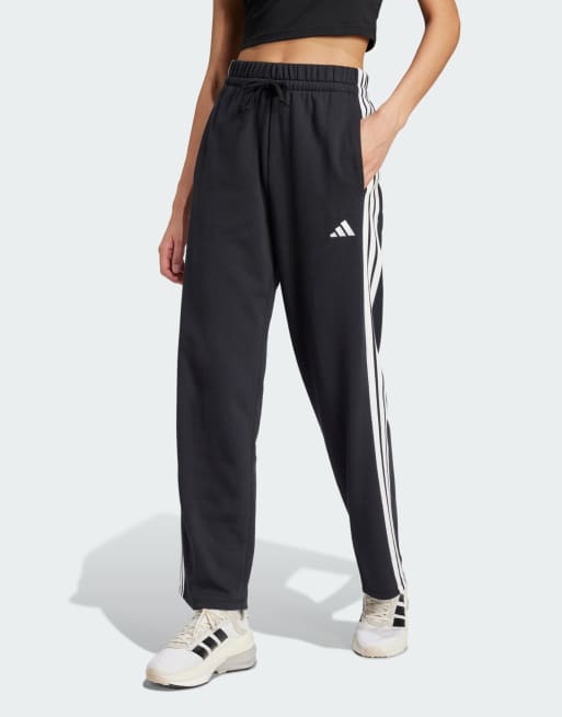 adidas Performance - Essentials - French terry broek met open zoom en 3-Stripes in zwart en wit