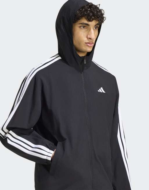 adidas performance - Essentials - Giacca a vento nera e bianca 3 con strisce, 2 di 4