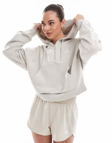adidas Performance – Essentials – Grå huvtröja i frotté med kort dragkedja och 3 ränder - view 1