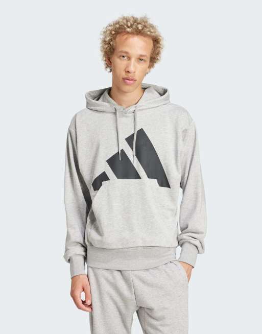 adidas Performance - Essentials - Gråmeleret hættetrøje med frotté-for og stort sort logoprint