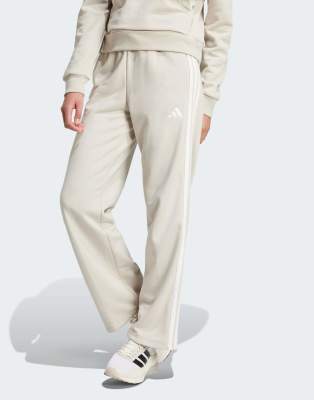 adidas Performance - Essentials - Hose aus French Terry in Beige / Weiß mit drei Streifen und offenem Saum-Neutral